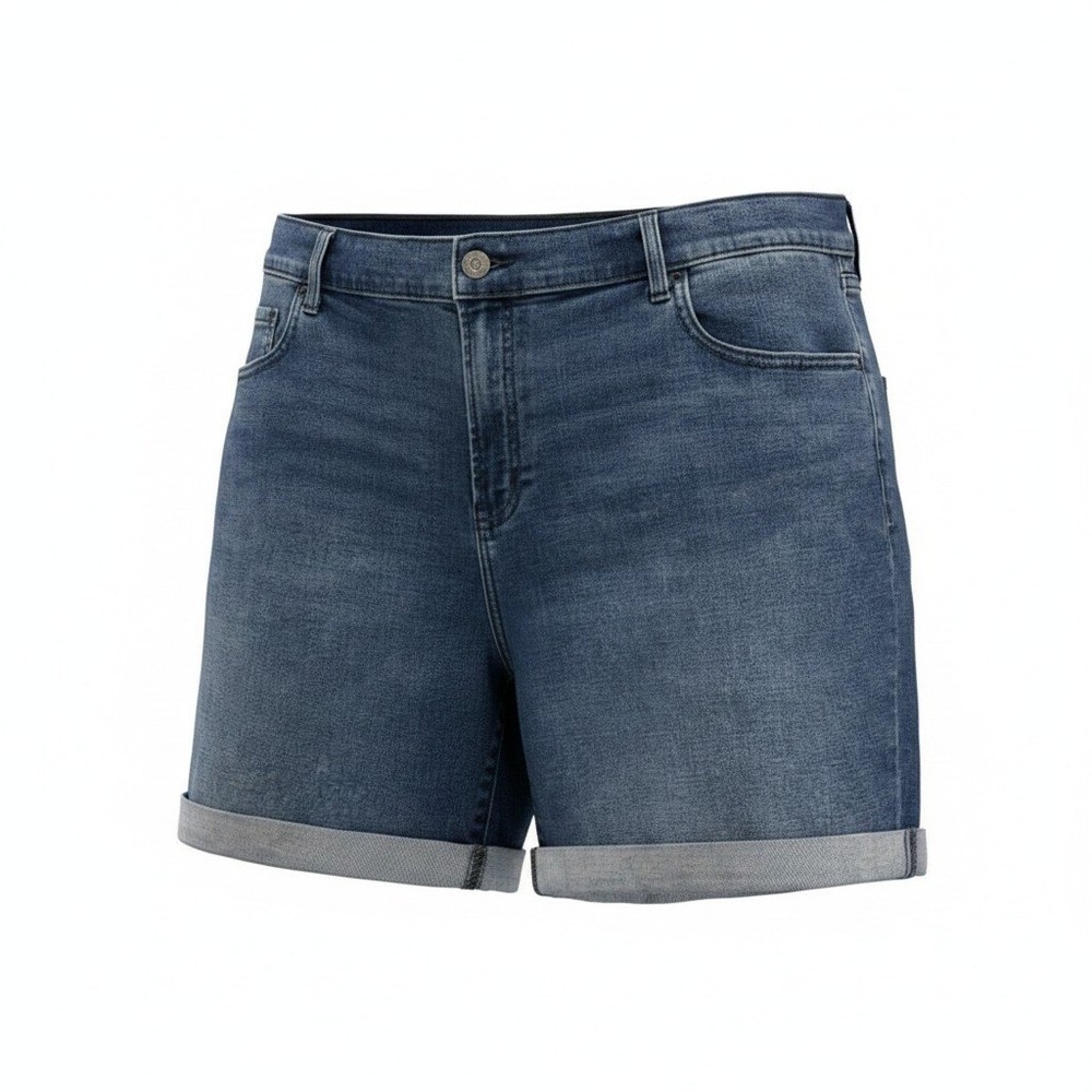 Old Navy Womens 18 Mid-Rise Denim Shorts Dark Wash Cuffed Blue Plus Stretch